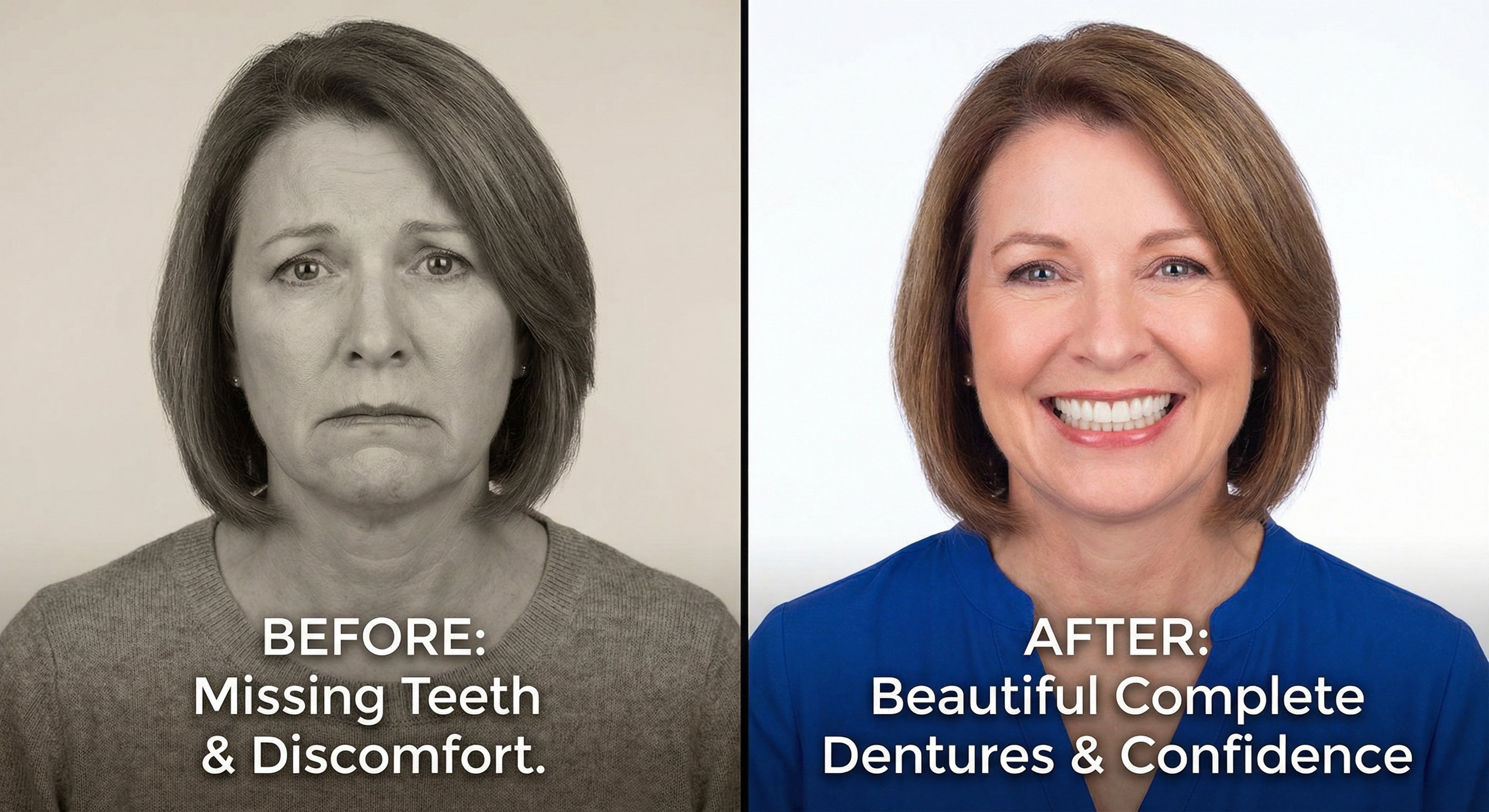 Before and after complete dentures — Dr. Hartman Dentistry