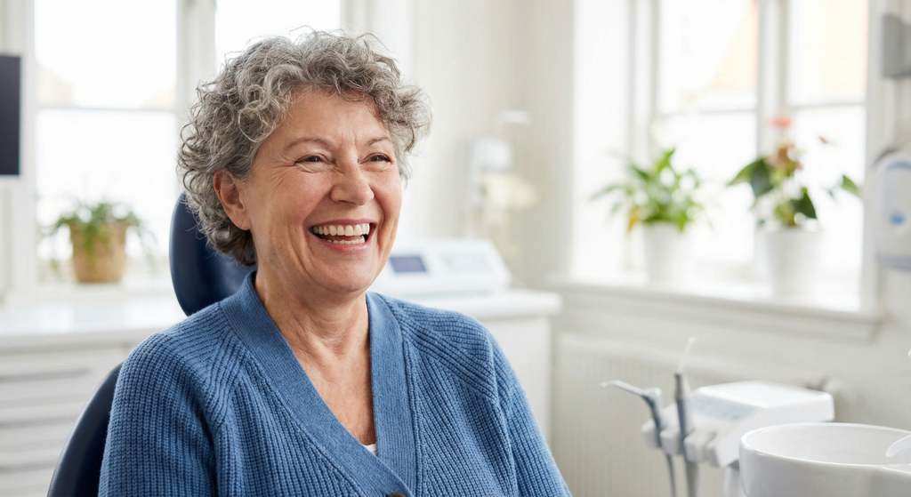 Happy Denture Patient after seeing Dr. Hartman Dentistry